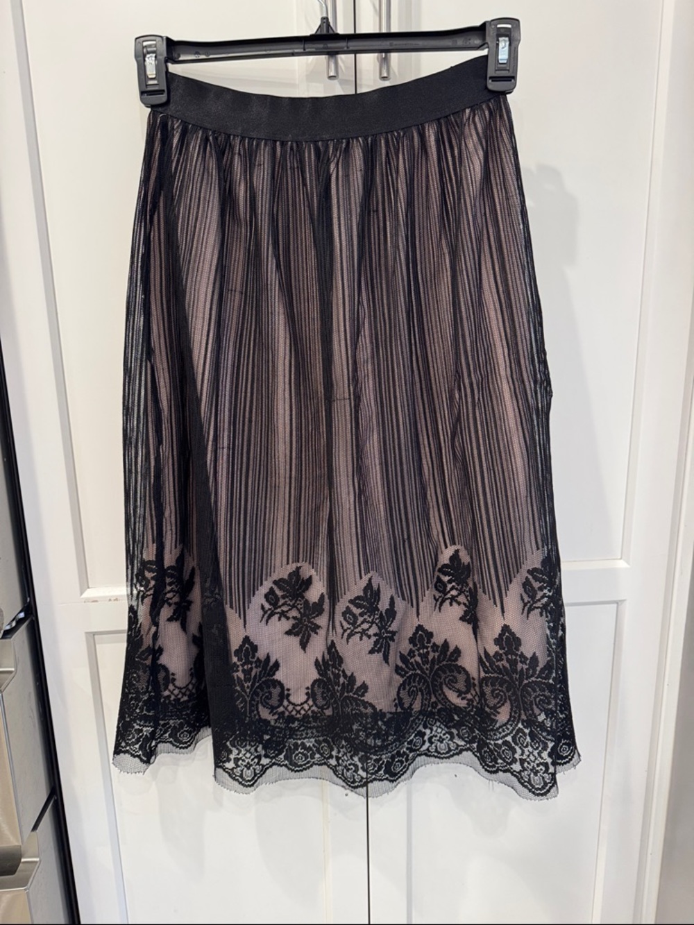 Xhilaration Black Lace Overlay Midi Skirt with Nude Underlay